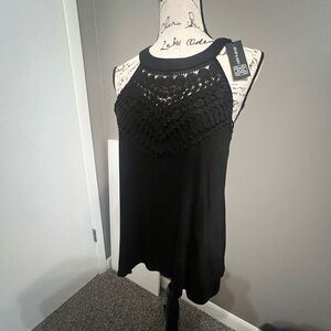 Cable & Gauge Black Halter Neck Crochet Top